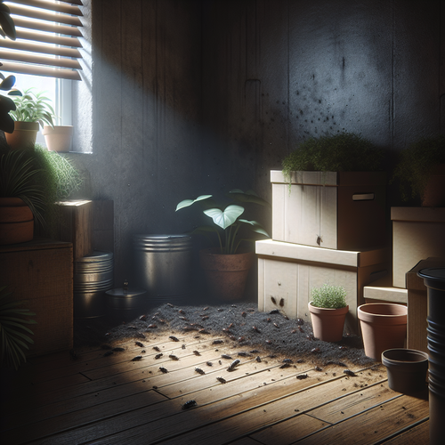 Pièce sombre et humide envahie par des vers d'humidité noirs