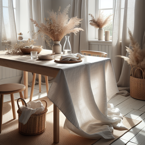 Table nappe lin soleil fleurs séchées intérieur lumineux