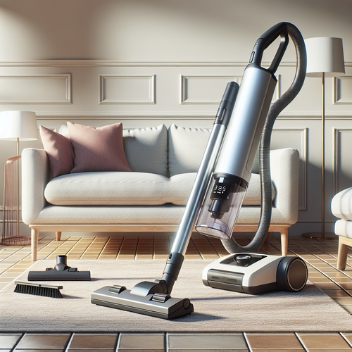 Aspirateur balai Rowenta X-Force Flex 14.60 dans un salon lumineux, tube articulé plié, accessoires et ambiance moderne